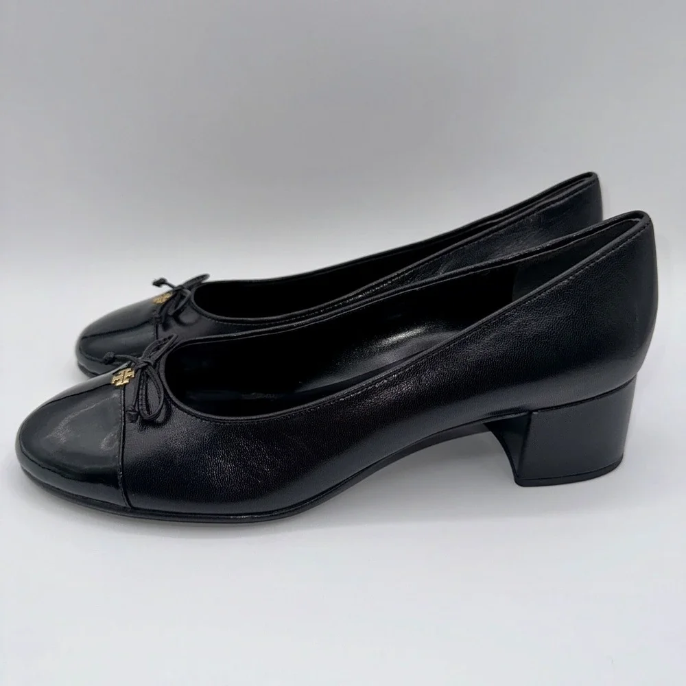 Tory Burch Cap-Toe Pump‎ Women's Size 10.5 Black Leather Patent